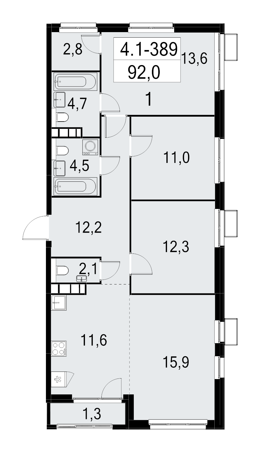 4 ккв (Евро) 92 м²