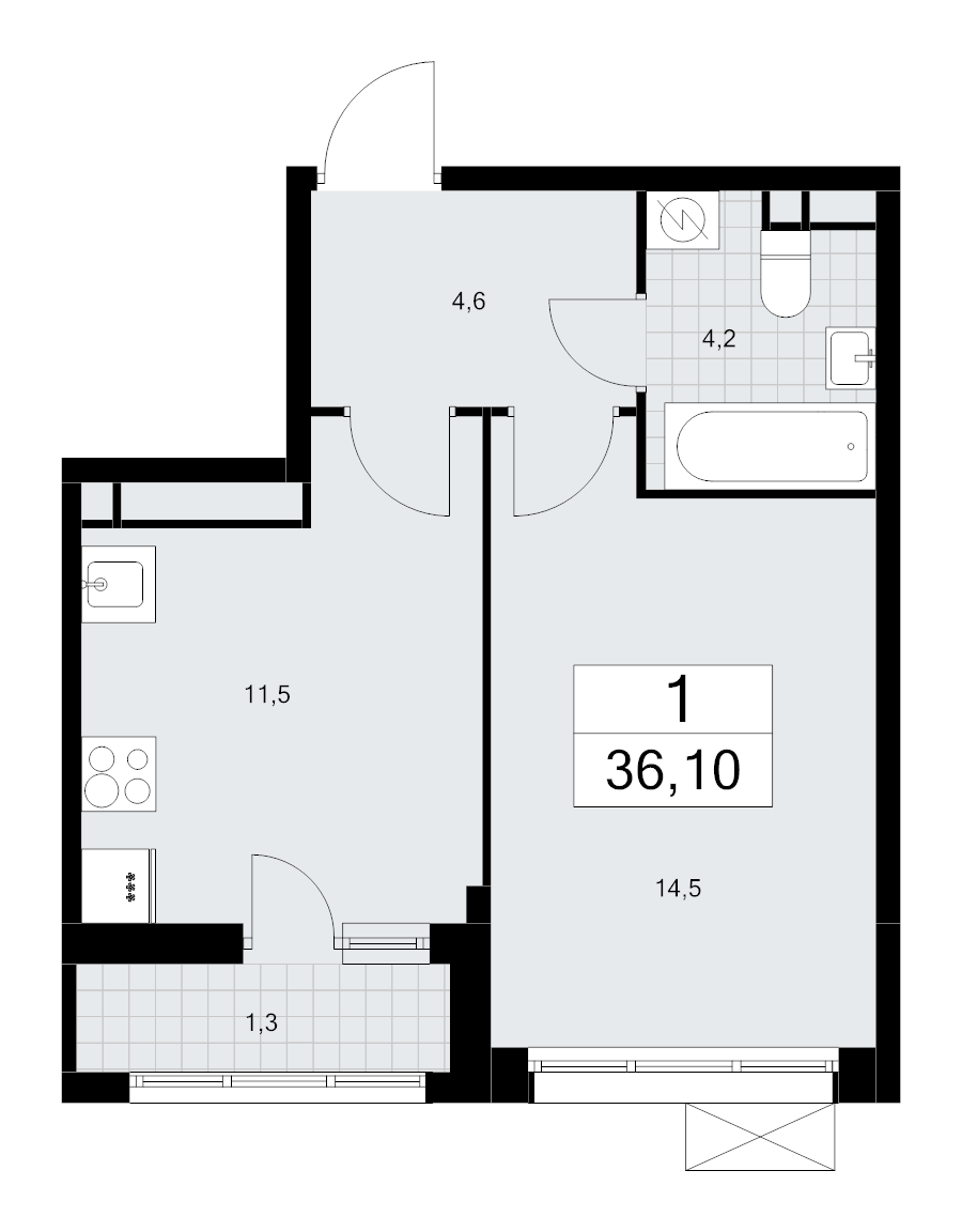 1 ккв 36,1 м²
