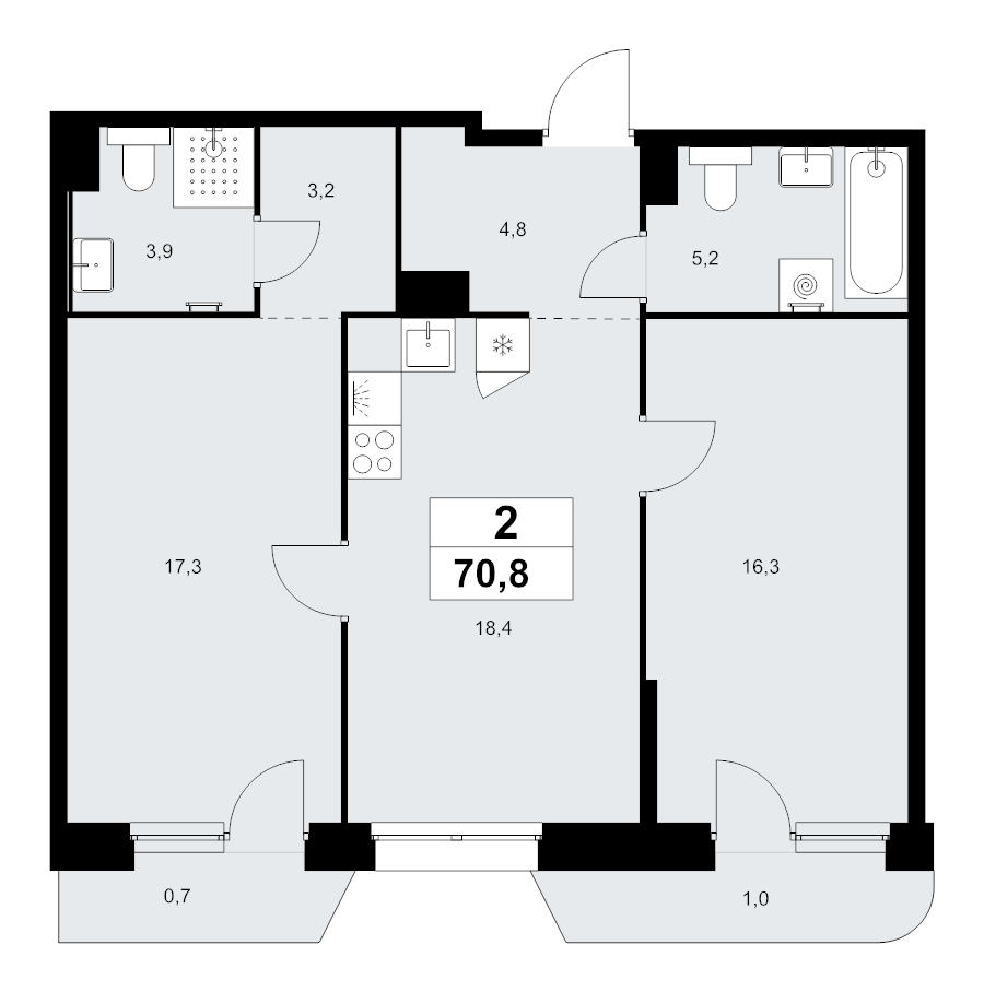 3 ккв (Евро) 70,8 м²