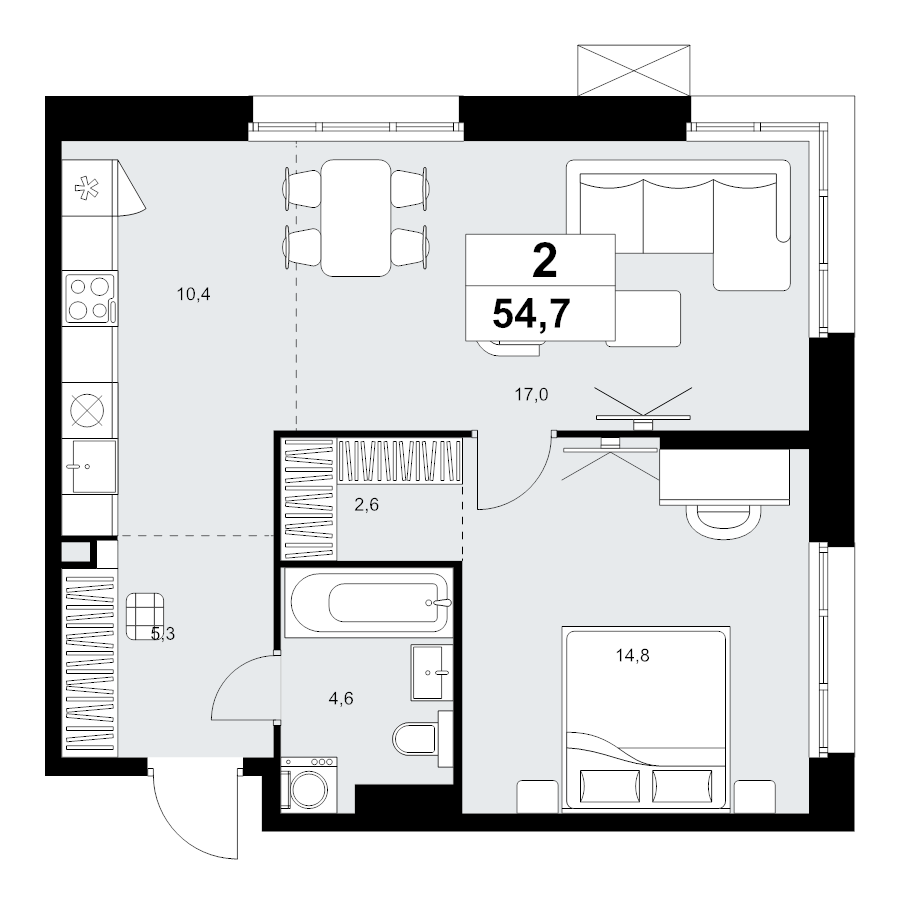 2 ккв (Евро) 54,7 м²