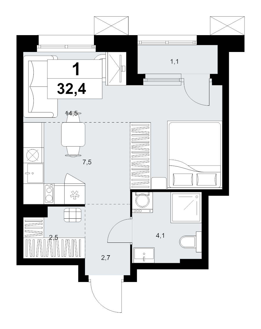 Студия 32,4 м²