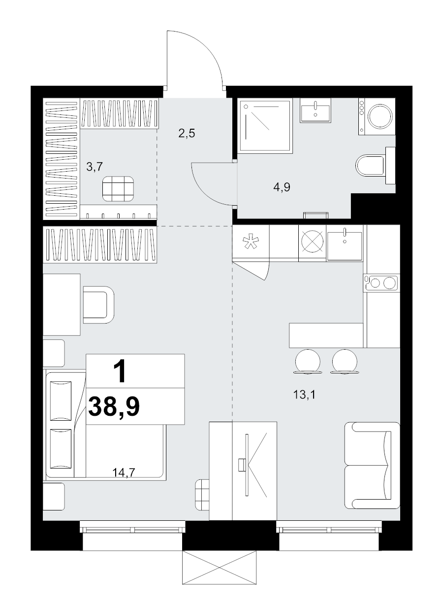 Студия 38,9 м²