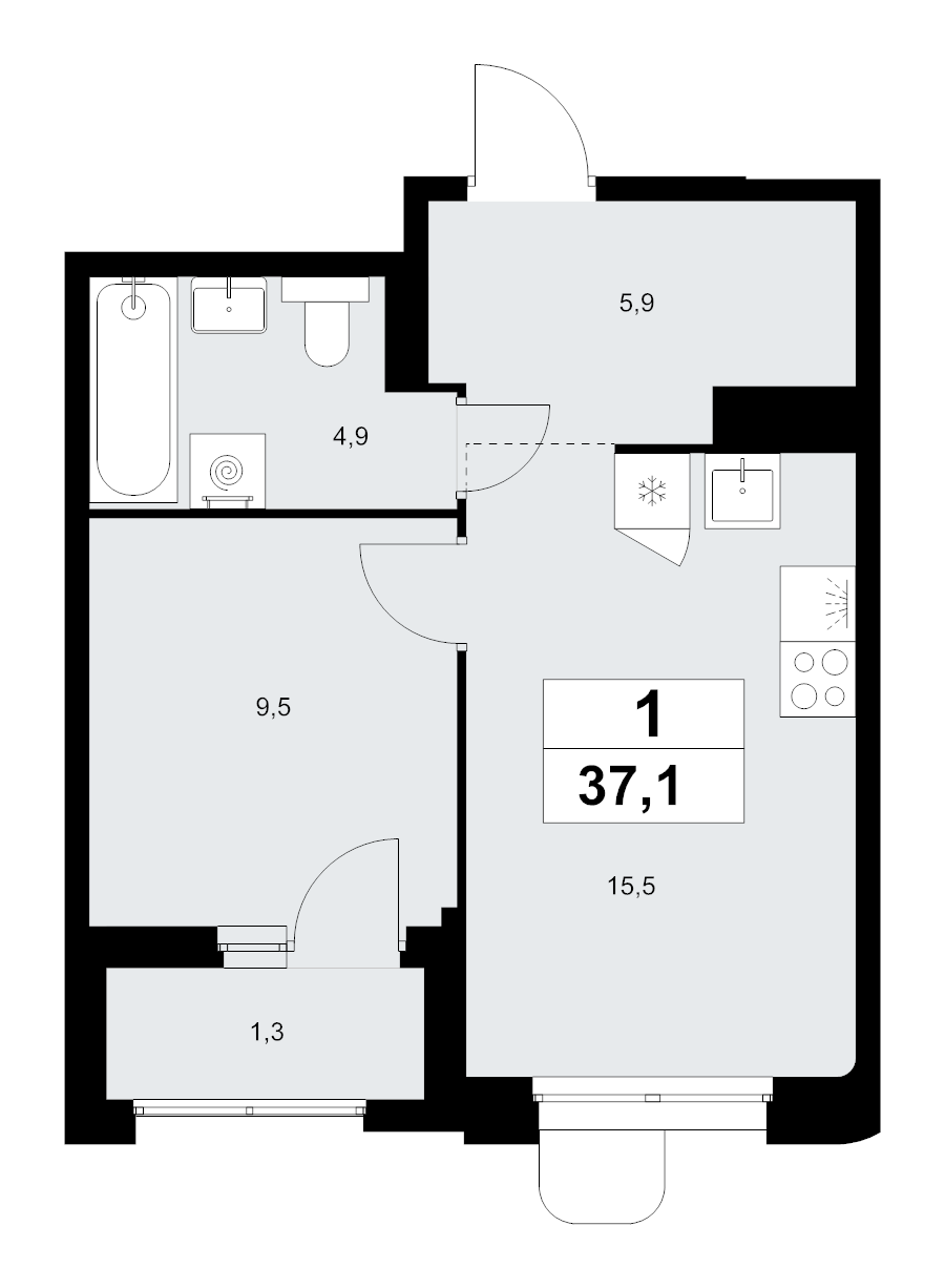 2 ккв (Евро) 37,1 м²