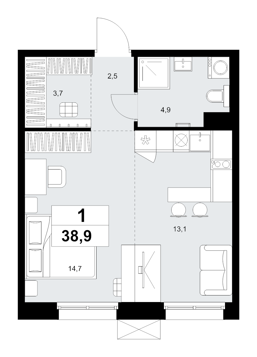 Студия 38,9 м²