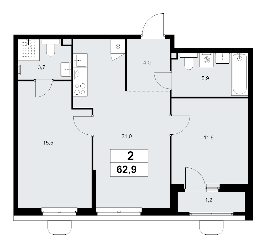 3 ккв (Евро) 62,9 м²