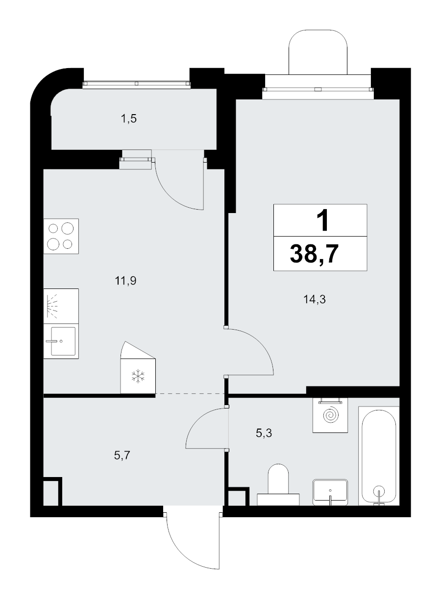 1 ккв 38,7 м²