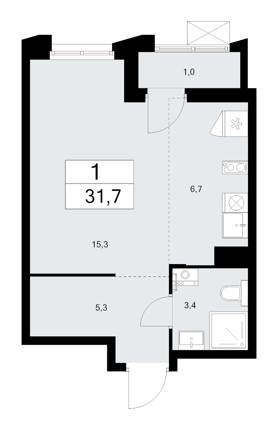 Студия 31,7 м²