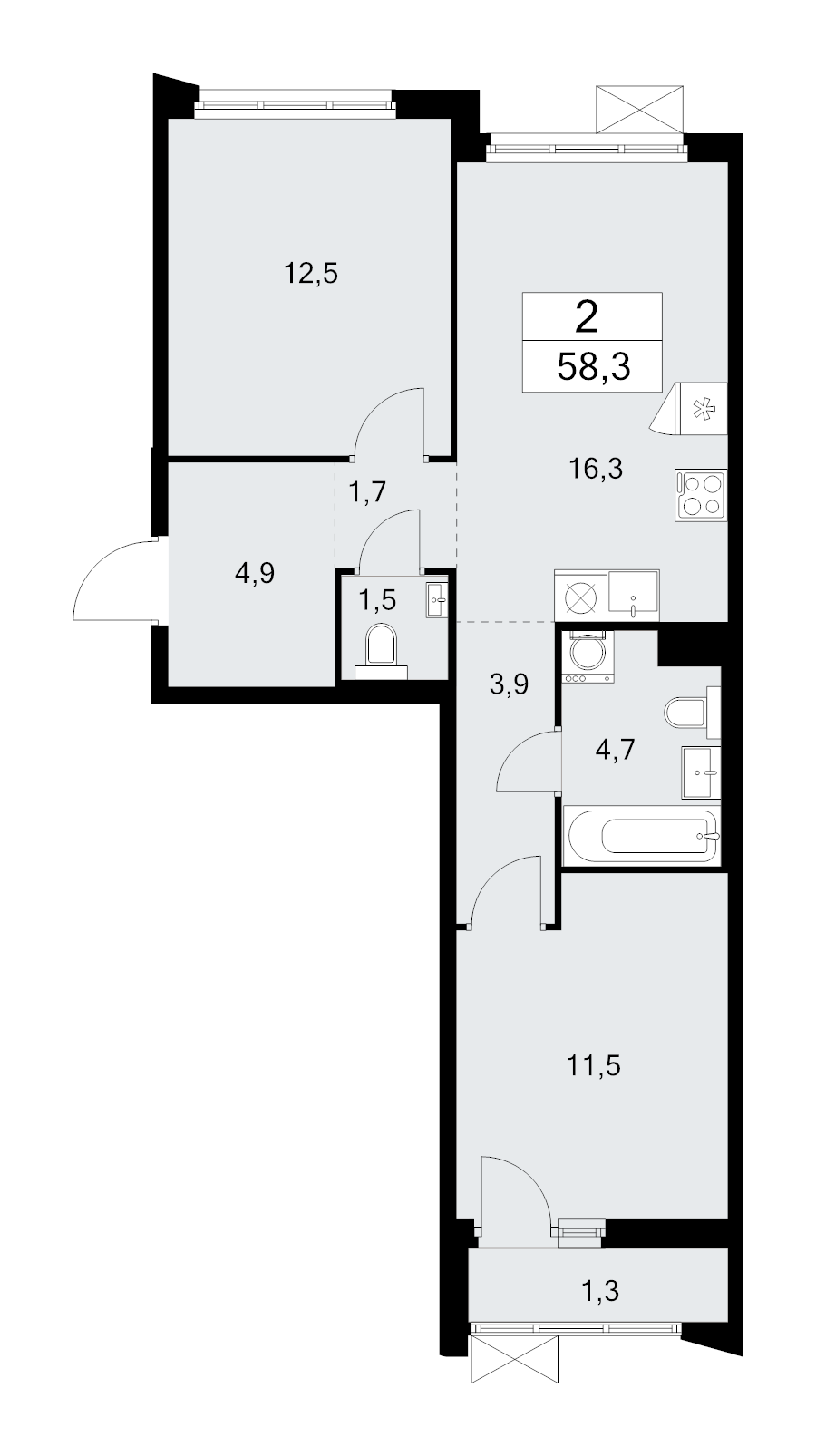 3 ккв (Евро) 58,3 м²