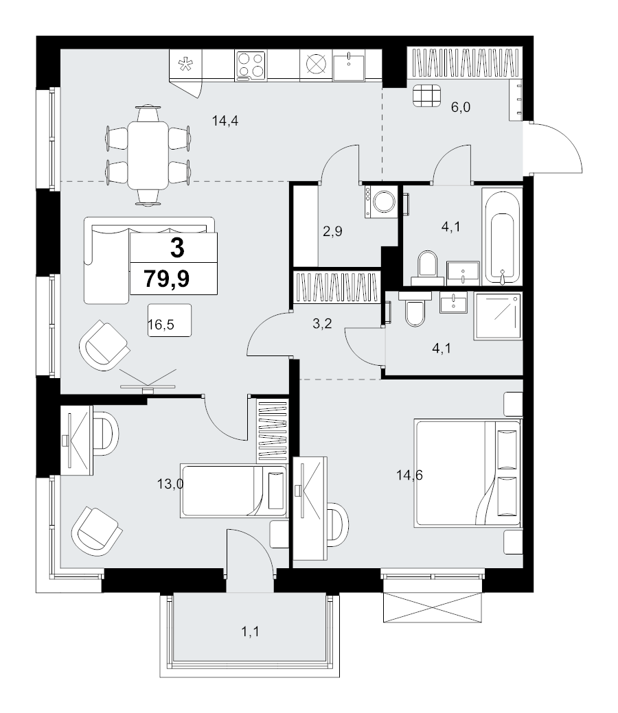 3 ккв (Евро) 79,9 м²