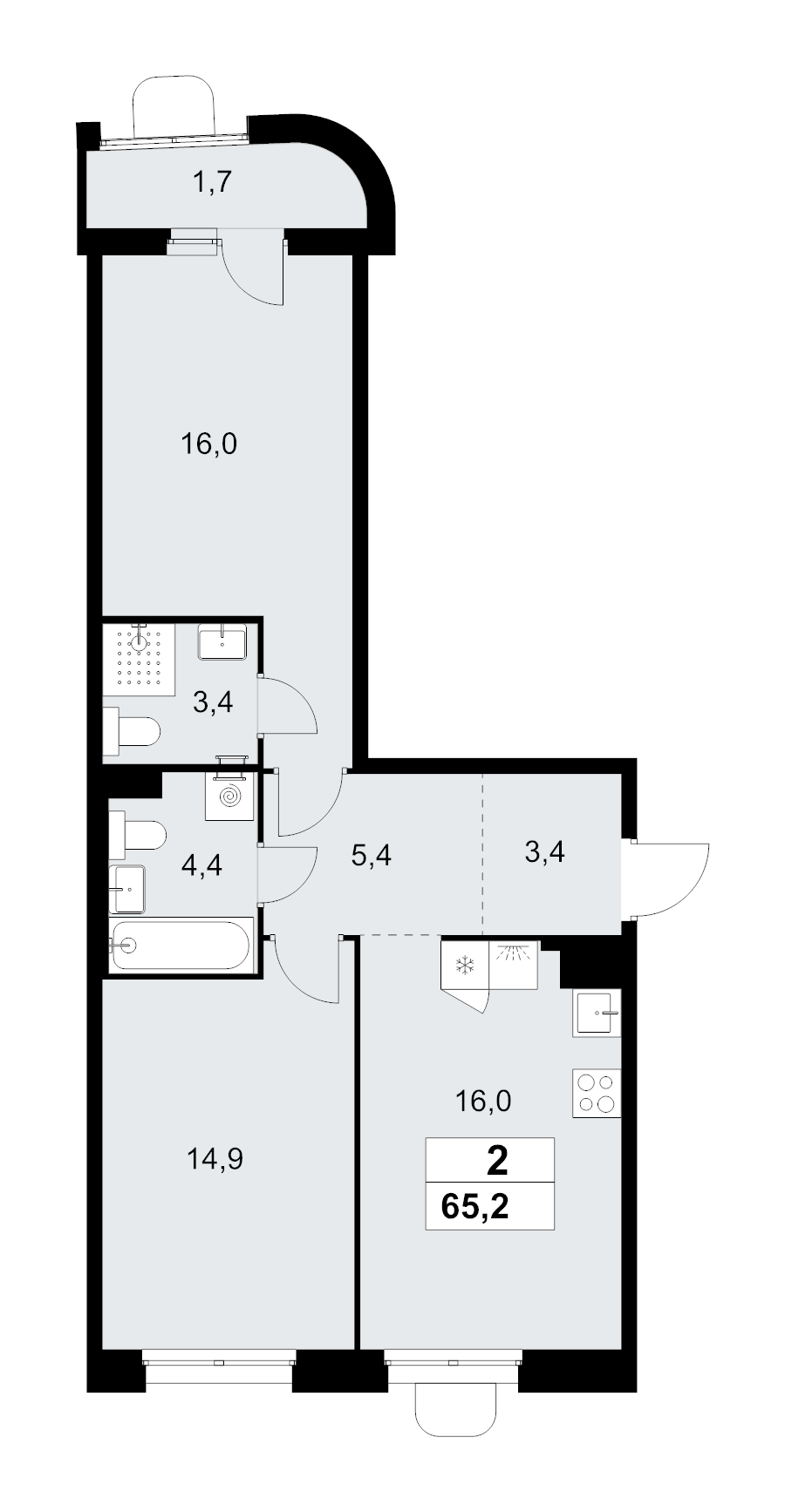 3 ккв (Евро) 65,2 м²