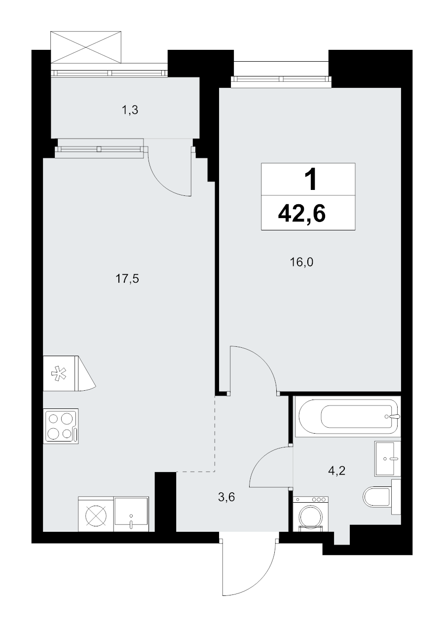 2 ккв (Евро) 42,6 м²