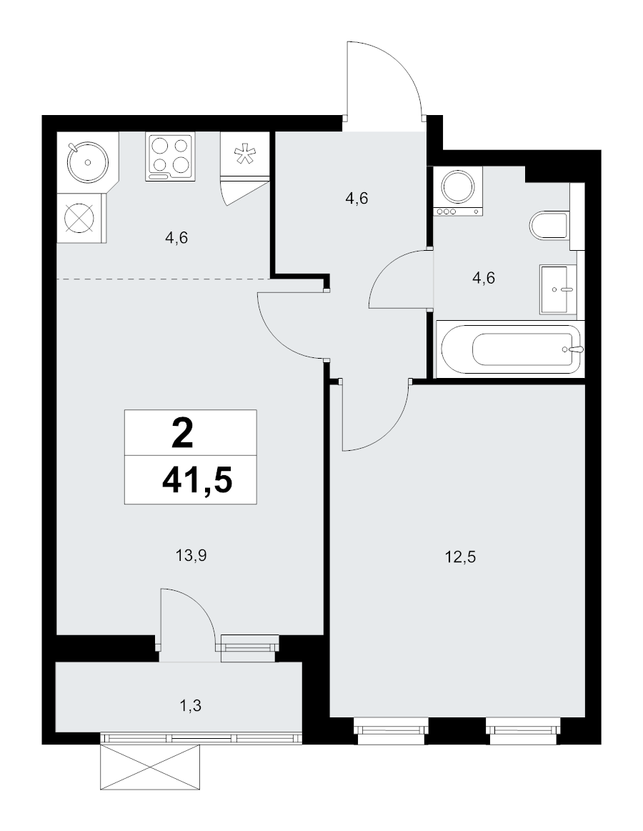 2 ккв (Евро) 41,6 м²