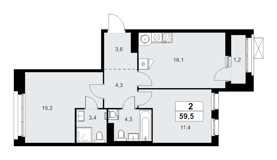 3 ккв (Евро) 59,5 м²