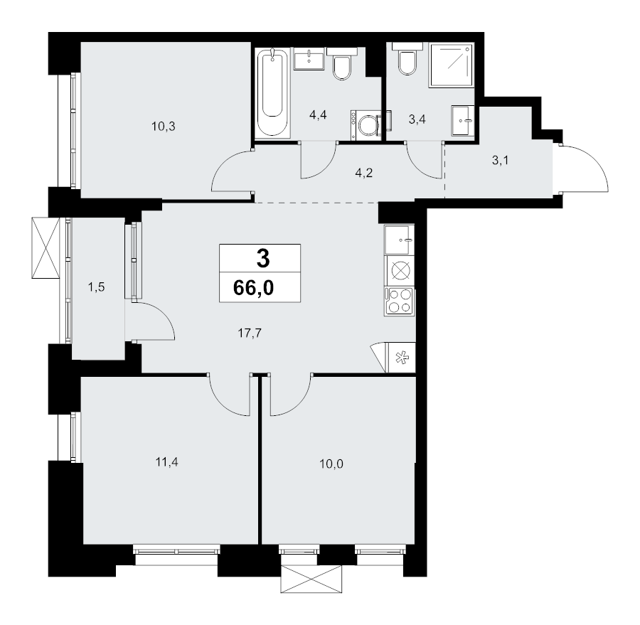 4 ккв (Евро) 66 м²