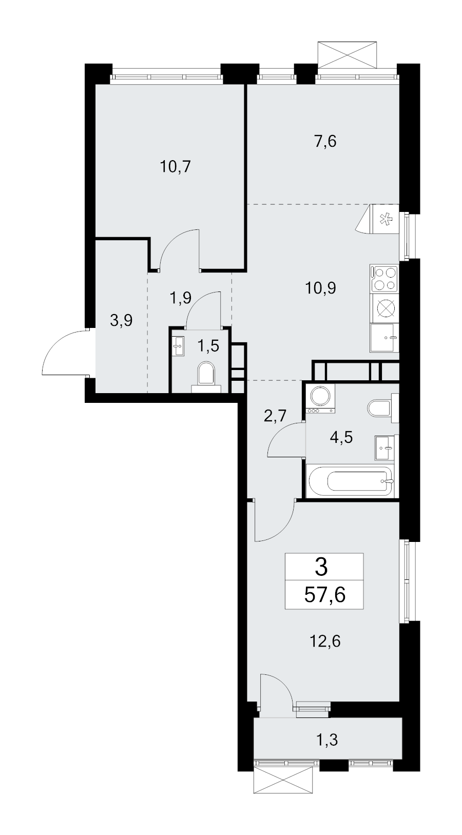 3 ккв (Евро) 57,6 м²
