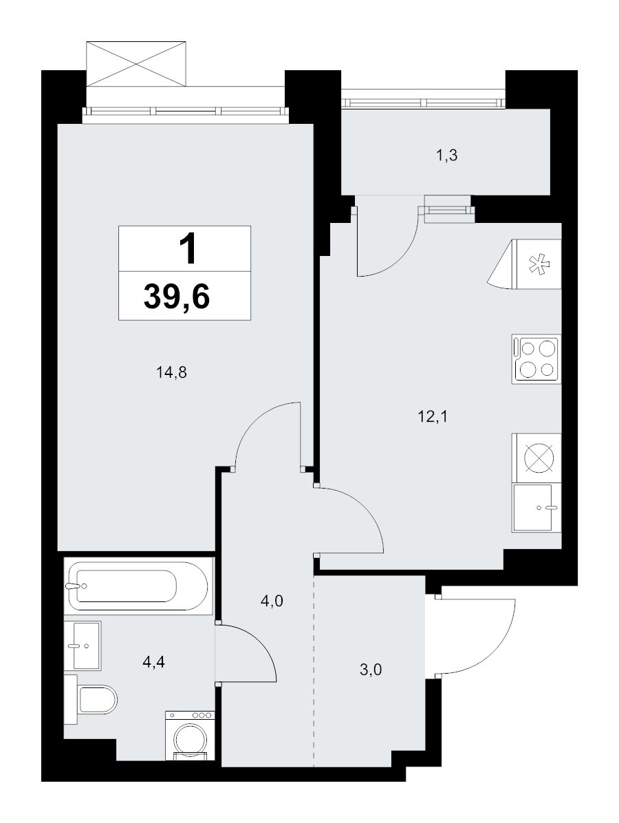 1 ккв 39,6 м²