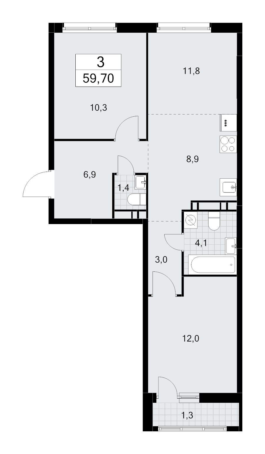 3 ккв (Евро) 59,7 м²