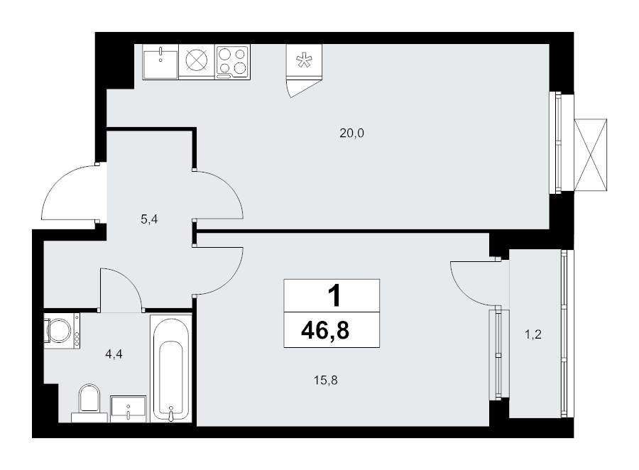 2 ккв (Евро) 46,8 м²