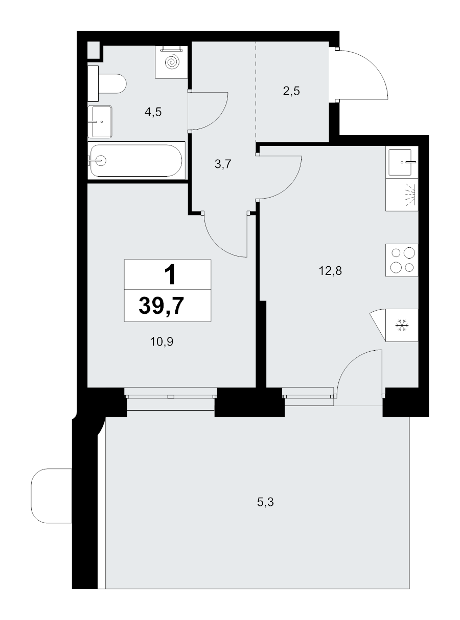 1 ккв 39,7 м²