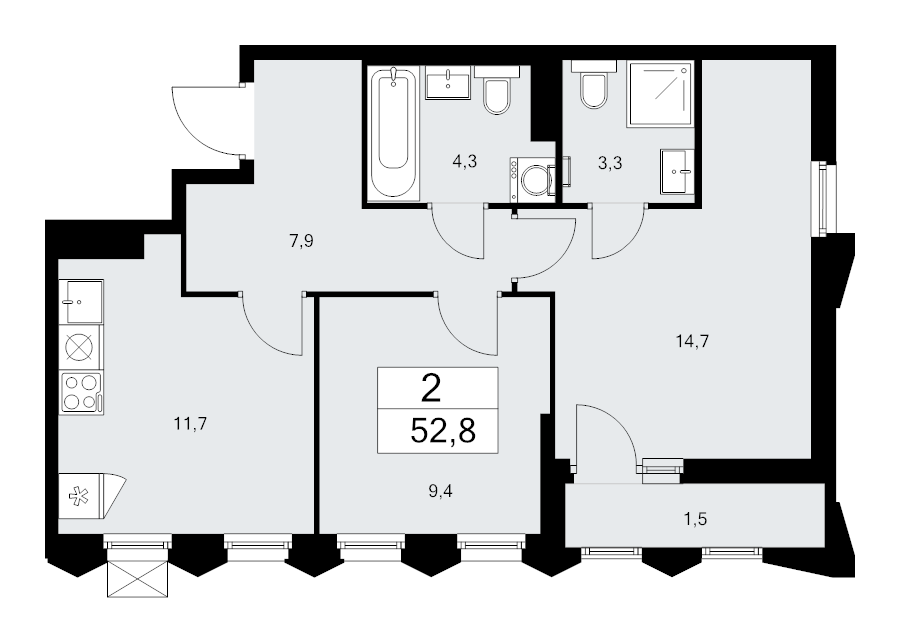 2 ккв 52,8 м²