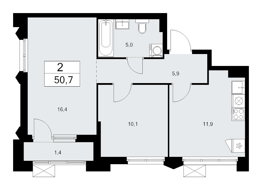 2 ккв 50,7 м²