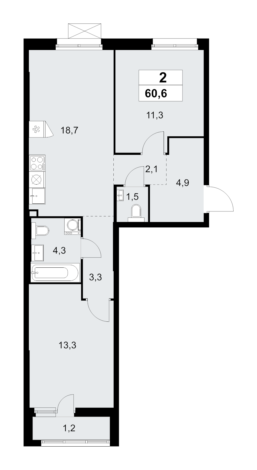 3 ккв (Евро) 60,6 м²
