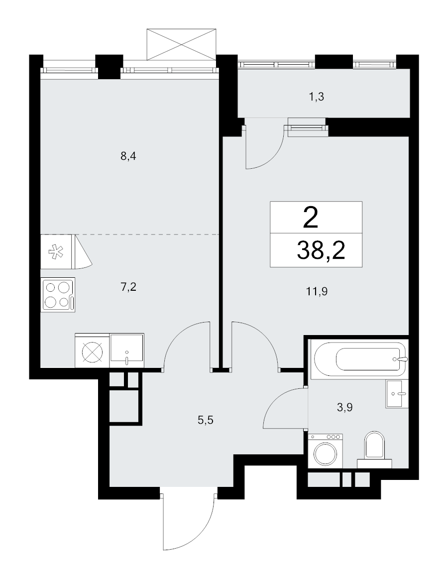 2 ккв (Евро) 38,2 м²