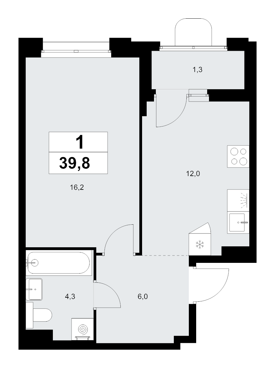 1 ккв 39,8 м²