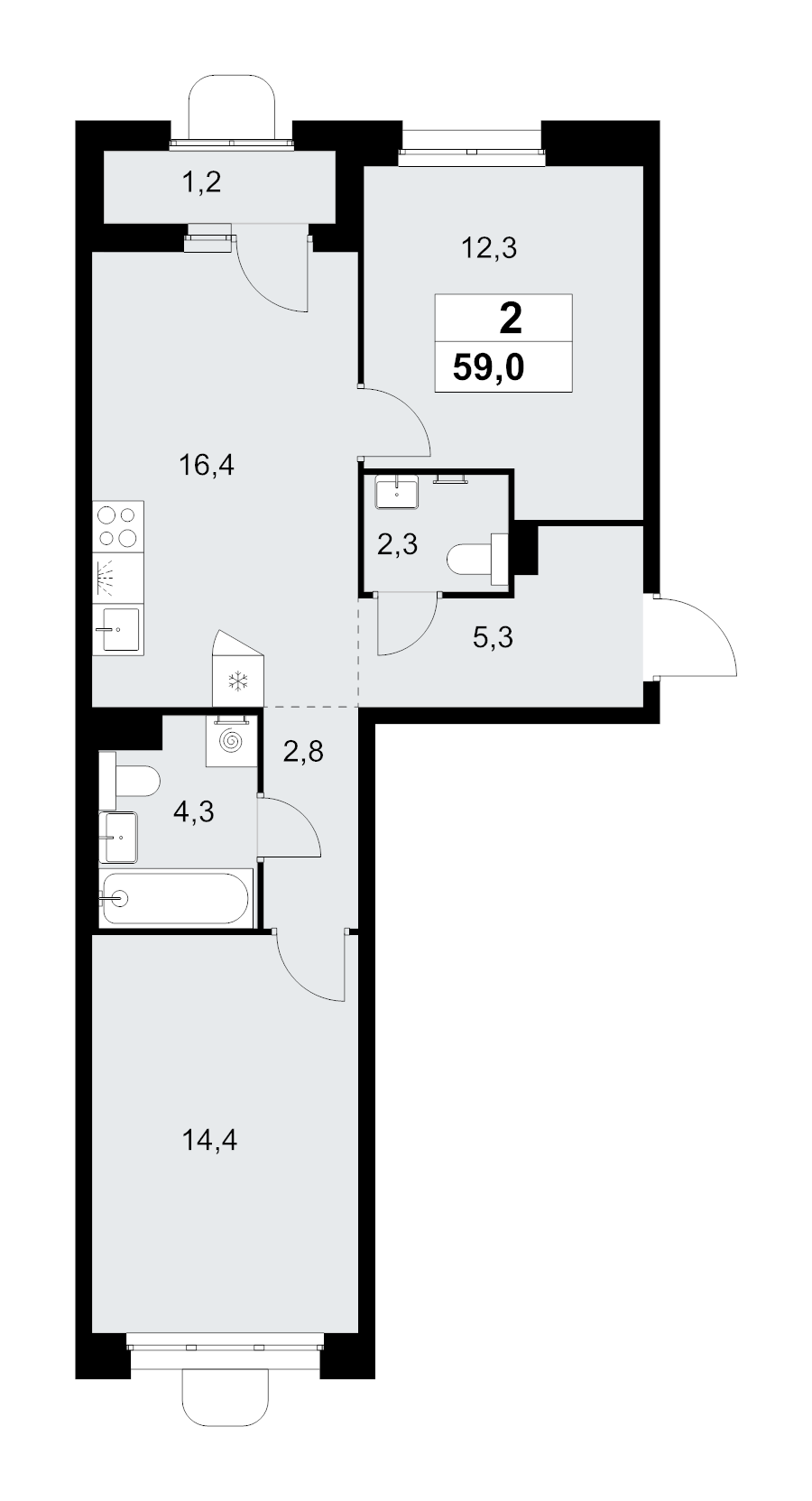 3 ккв (Евро) 59 м²