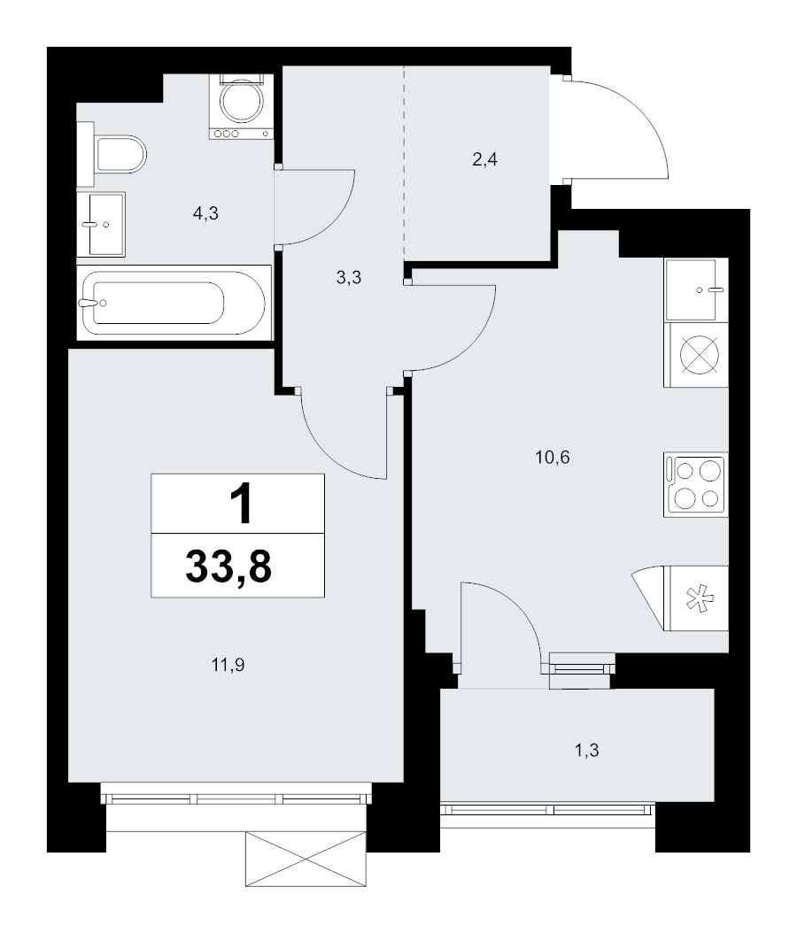 1 ккв 33,8 м²