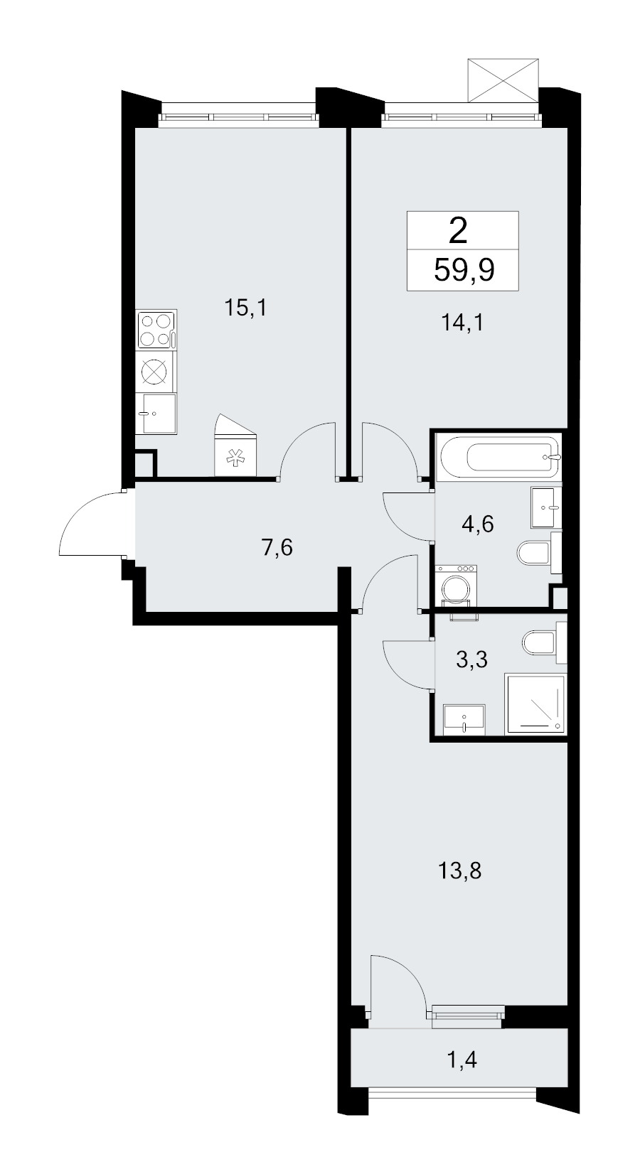 2 ккв 59,9 м²