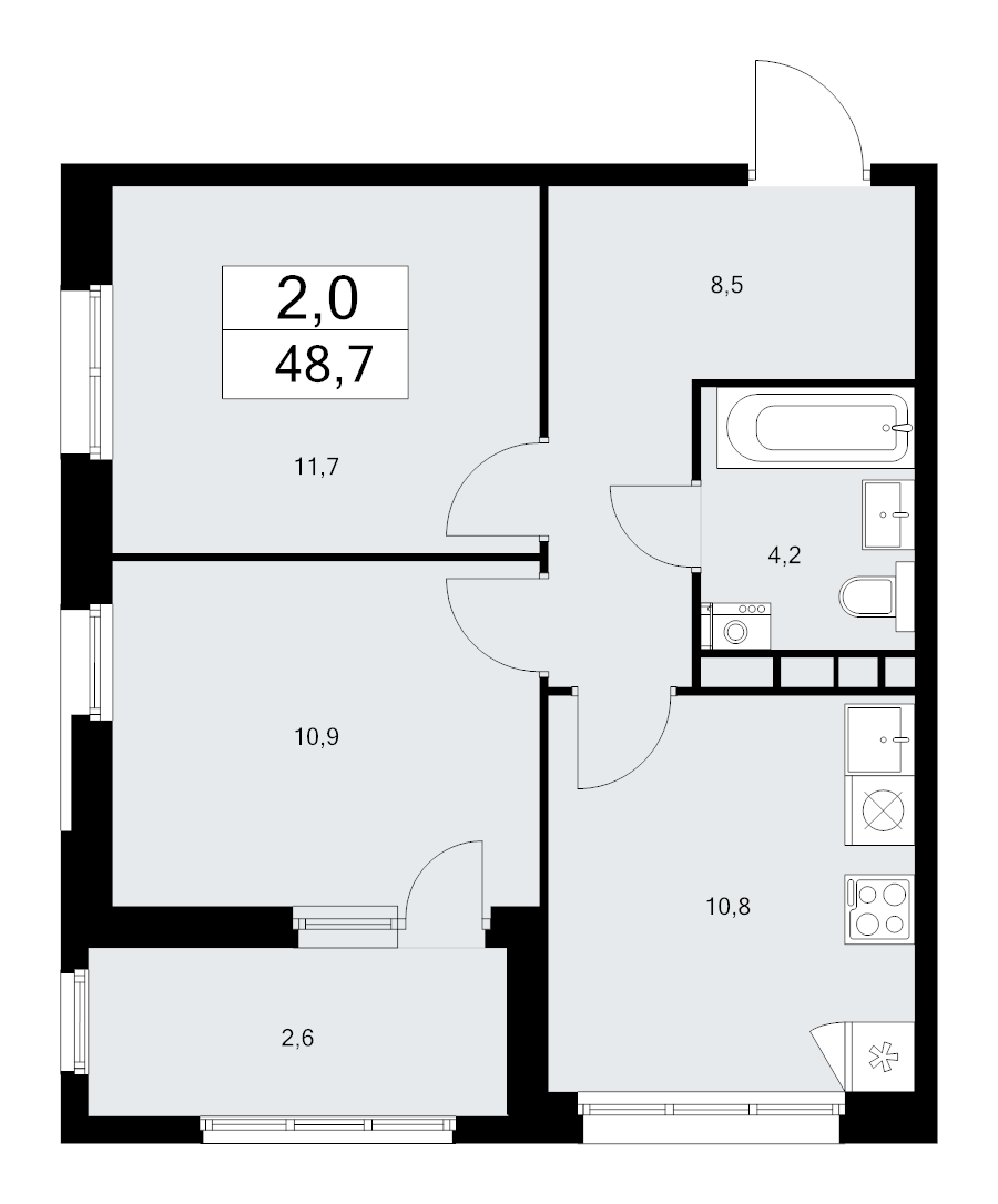 2 ккв 48,7 м²