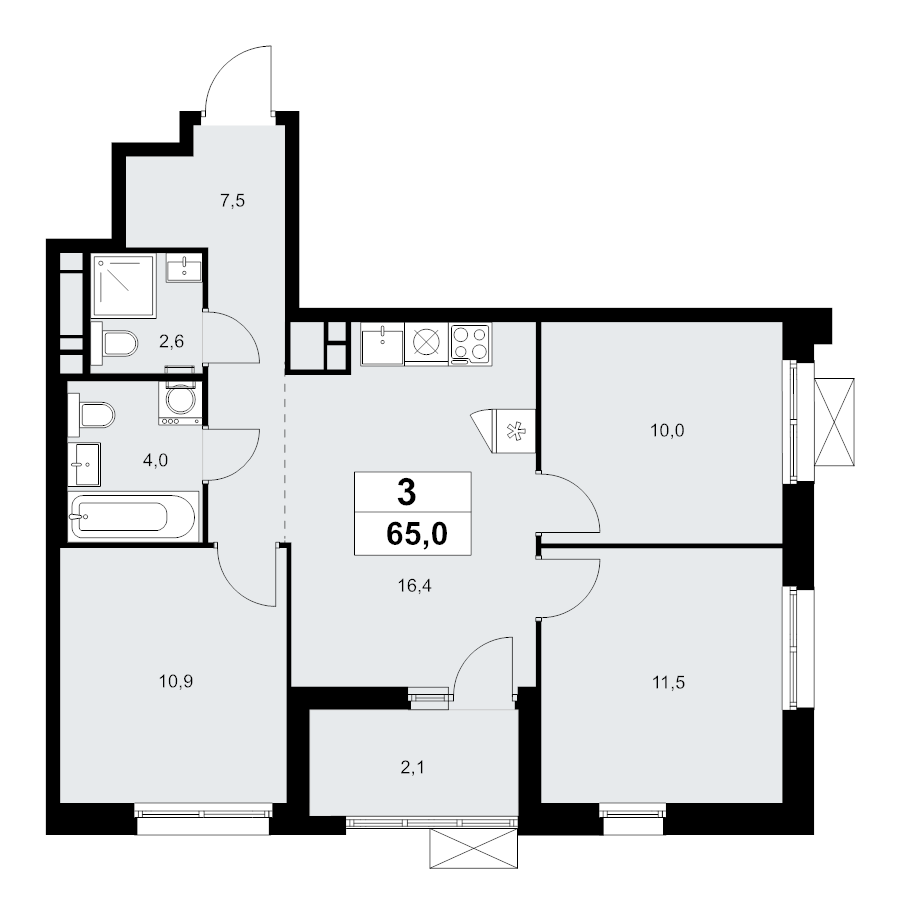 4 ккв (Евро) 65 м²