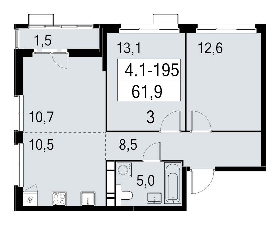 3 ккв (Евро) 61,9 м²