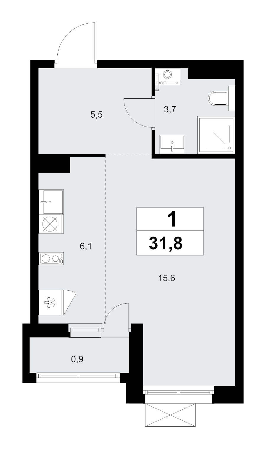 Студия 31,8 м²