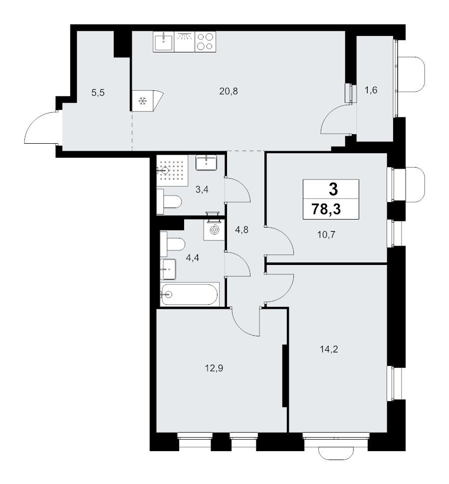 4 ккв (Евро) 78,3 м²