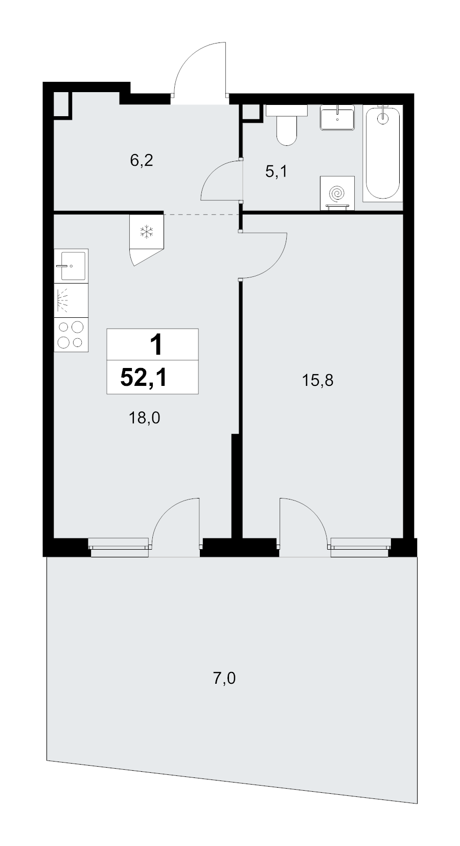2 ккв (Евро) 52,1 м²