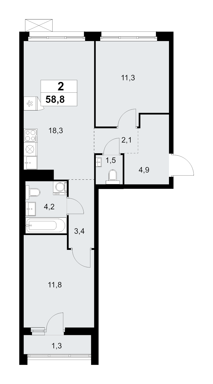 3 ккв (Евро) 58,8 м²