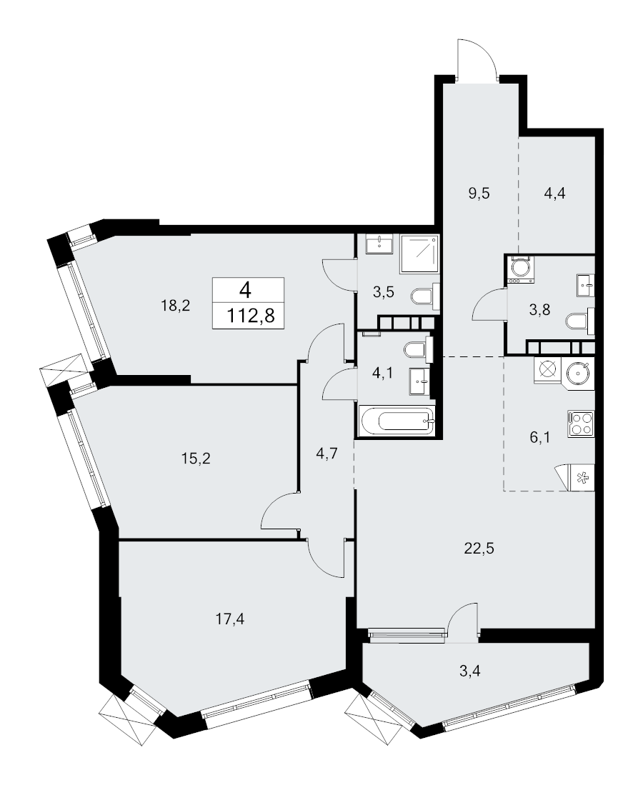 4 ккв (Евро) 112,8 м²