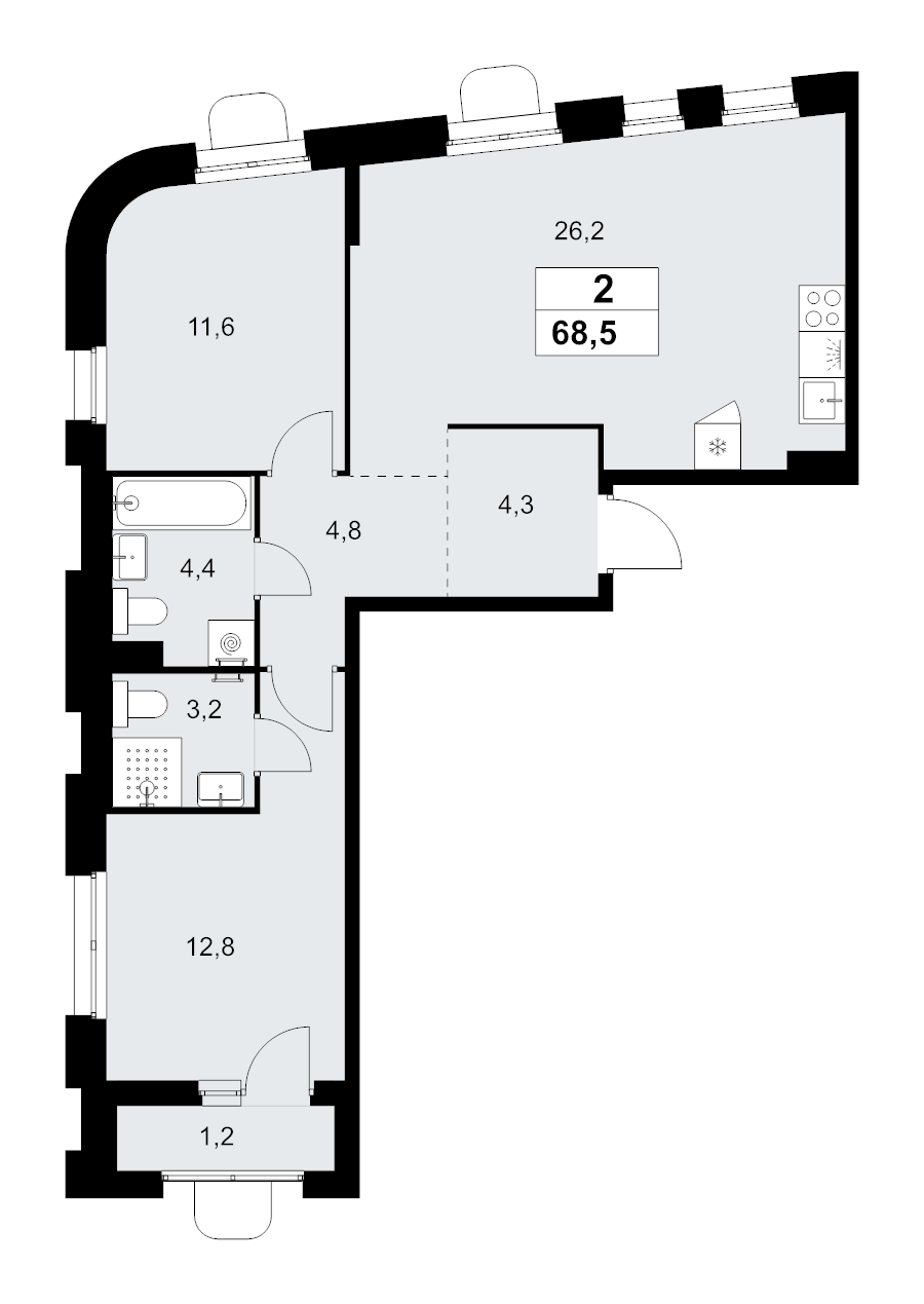 3 ккв (Евро) 68,5 м²