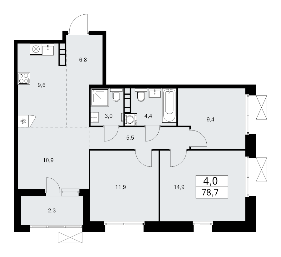 4 ккв (Евро) 78,7 м²