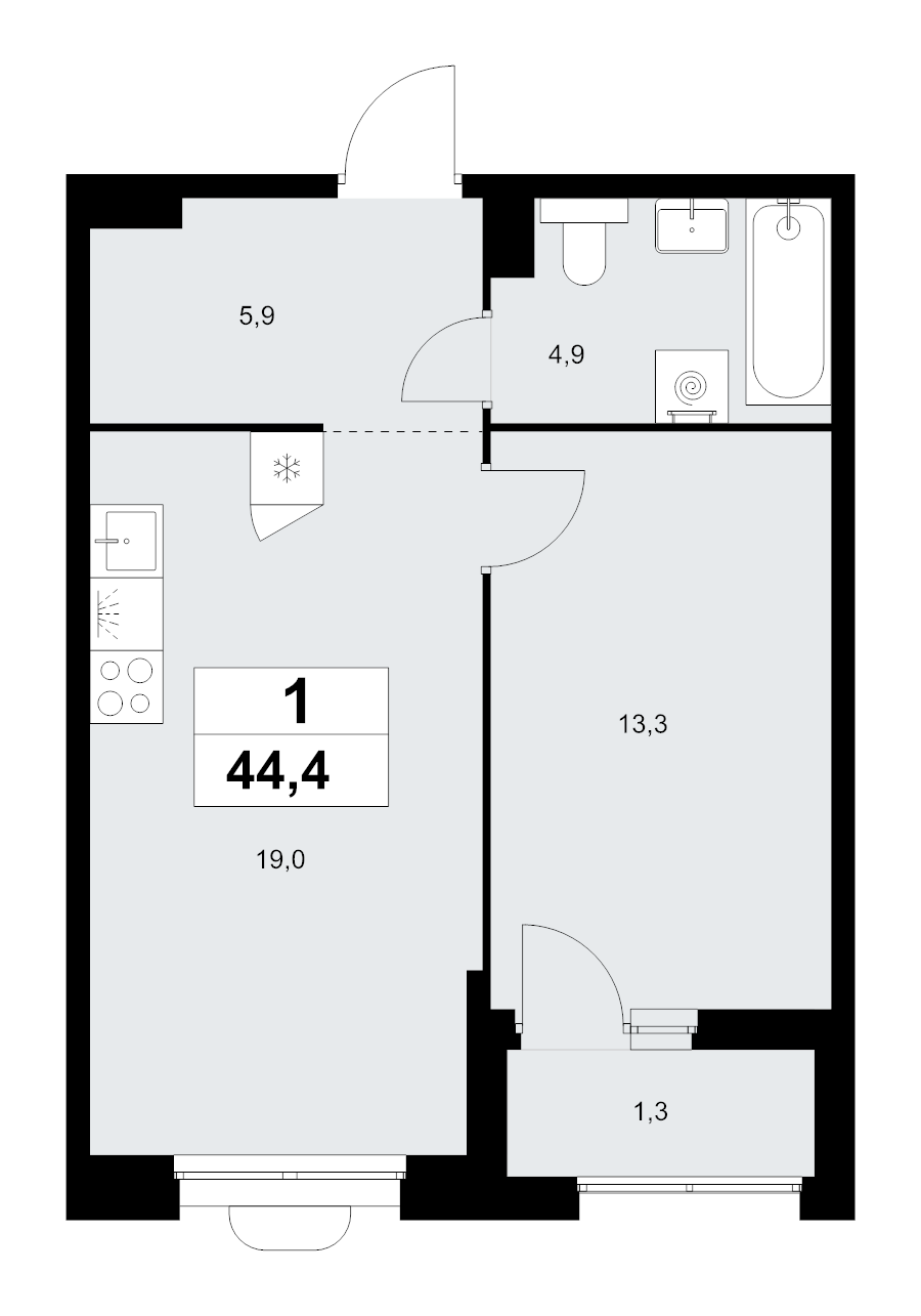 2 ккв (Евро) 44,4 м²