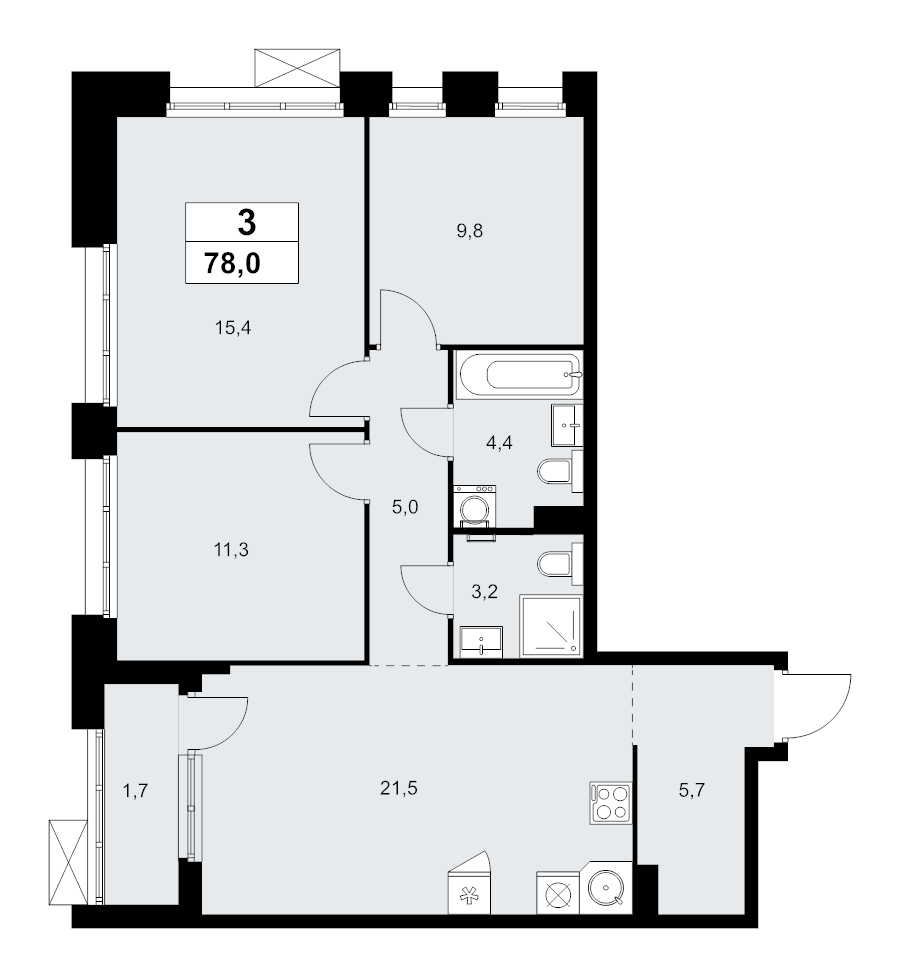 4 ккв (Евро) 78 м²