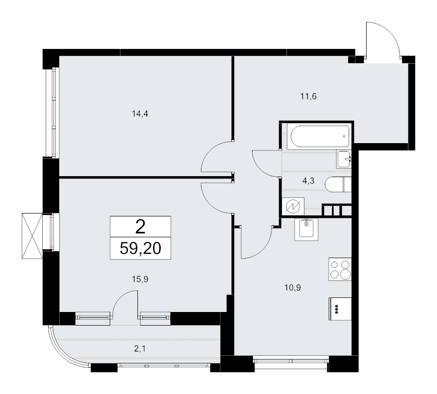 2 ккв 59,2 м²