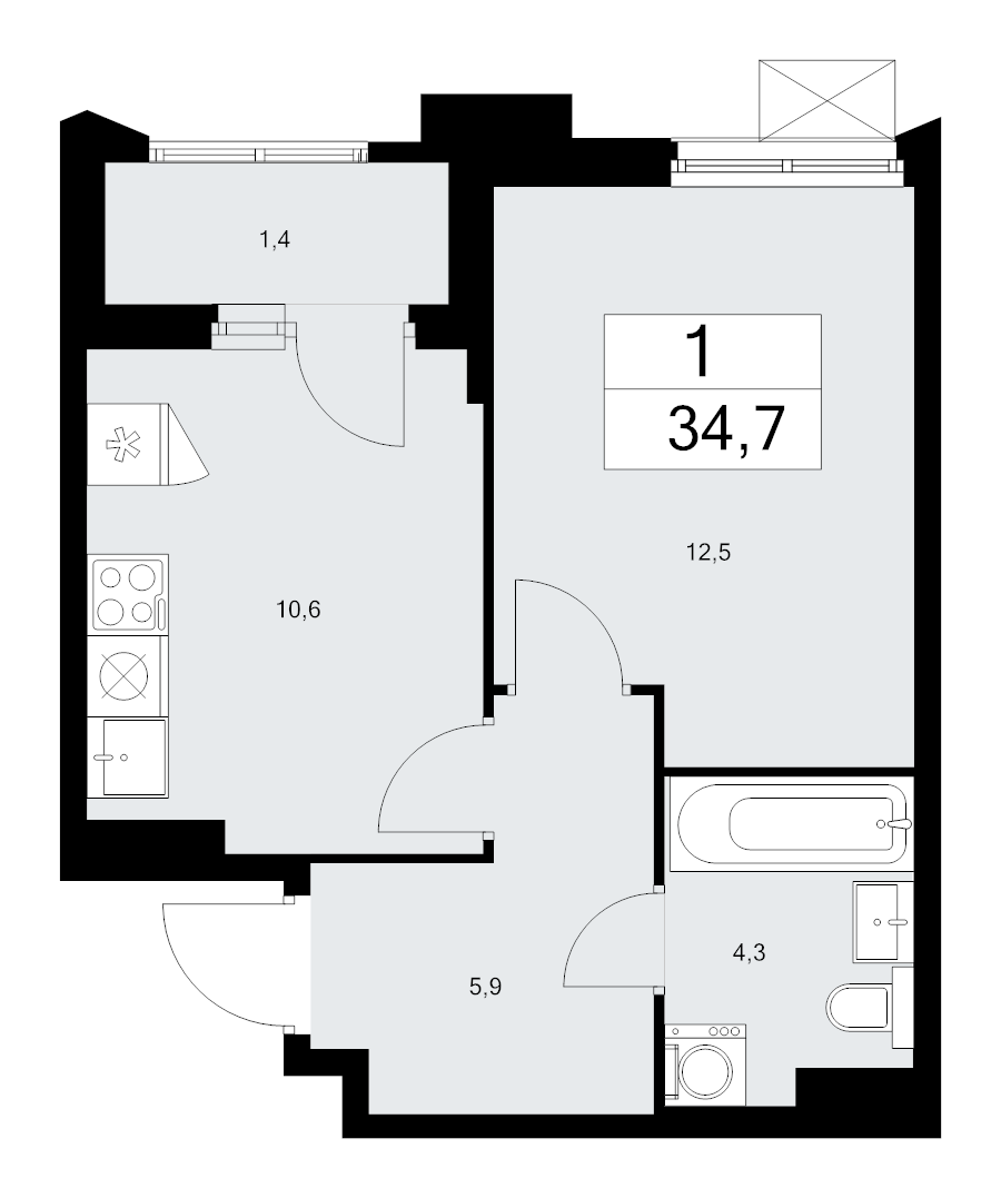 1 ккв 34,7 м²