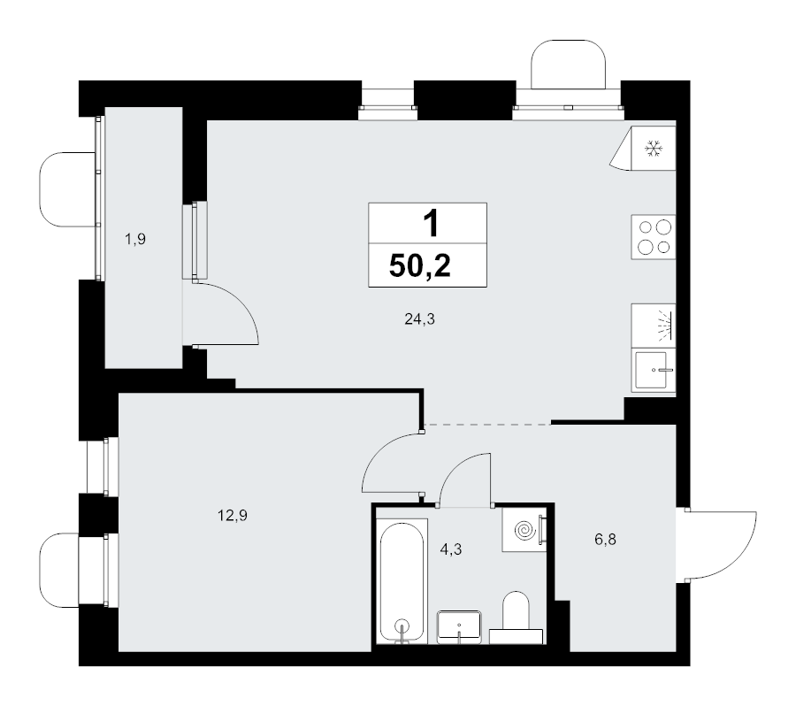2 ккв (Евро) 50,2 м²