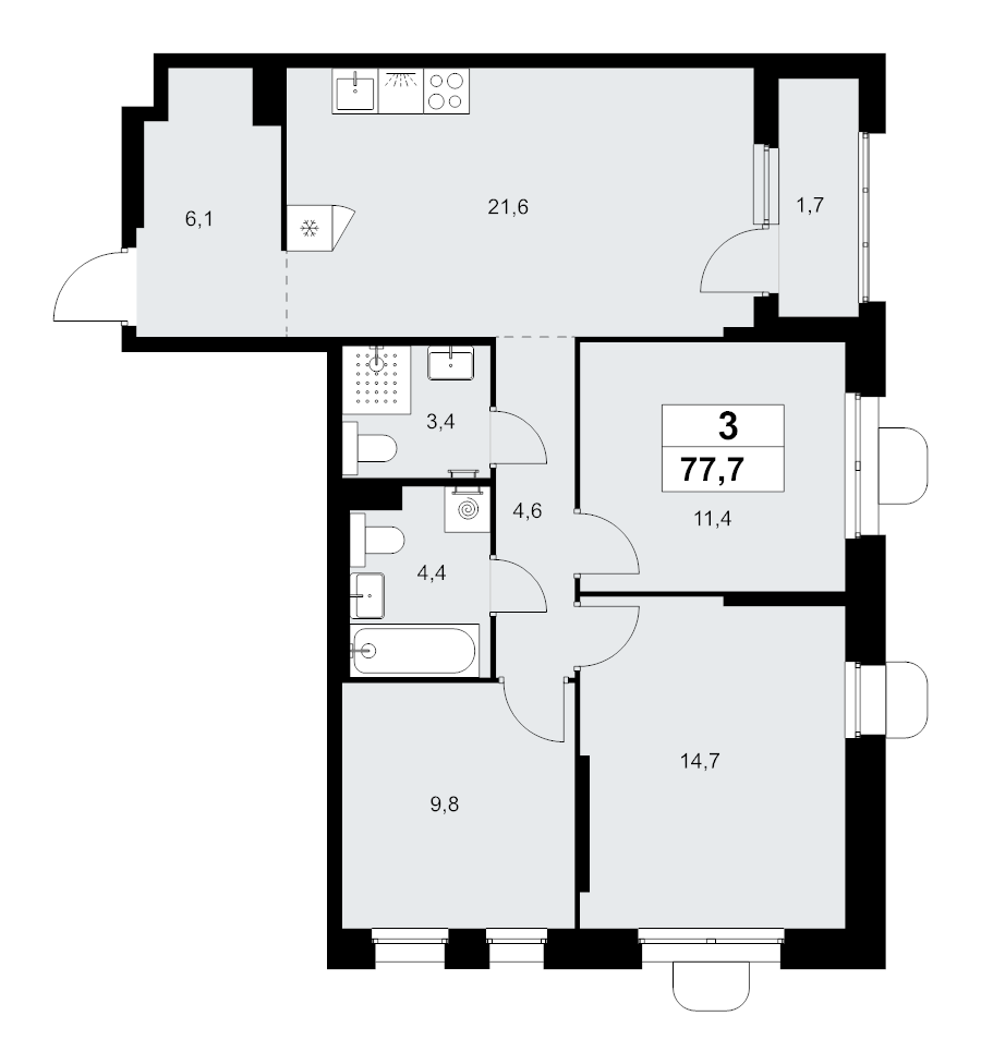 4 ккв (Евро) 77,7 м²