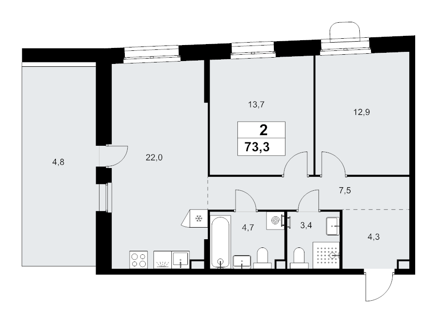 3 ккв (Евро) 73,3 м²