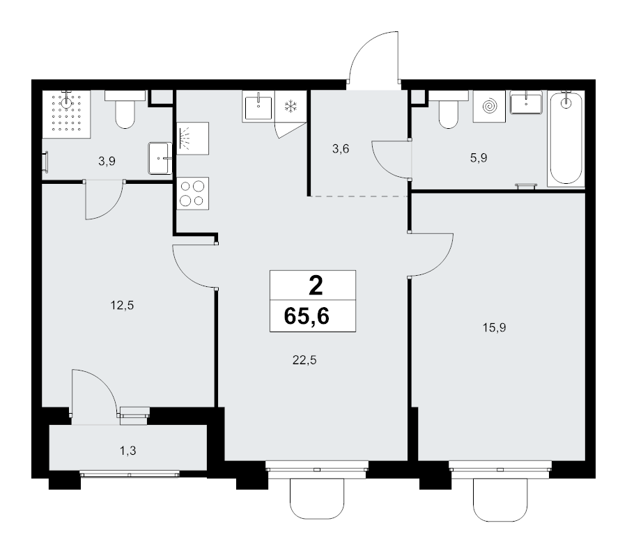 3 ккв (Евро) 65,6 м²