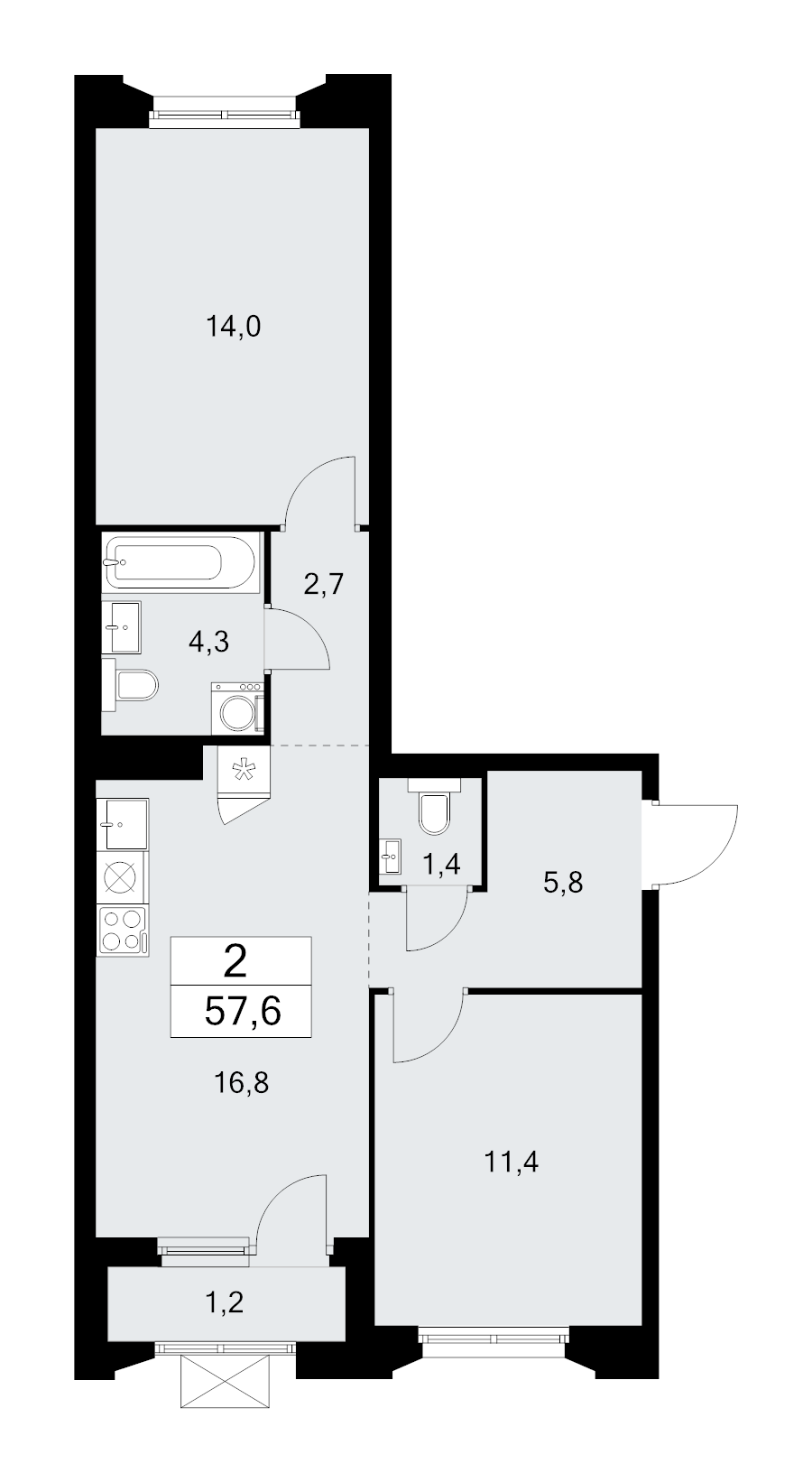 3 ккв (Евро) 57,6 м²